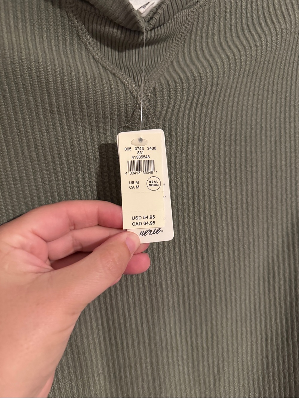 aerie Olive Ribbed Crewneck Pullover Sweater - Picture 5 of 6
